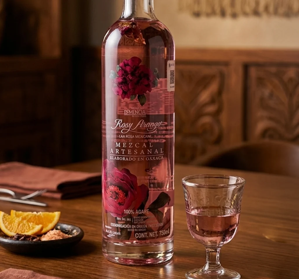 Mezcal artesanal Rosy Arango espadín elaborado en Oaxaca servido en La Reina Oaxaca.
