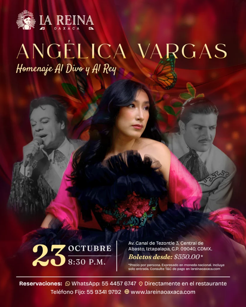 Angélica Vargas en Homenaje al Divo y al Rey, concierto en La Reina Oaxaca, Iztapalapa, CDMX, el 23 de octubre de 2026