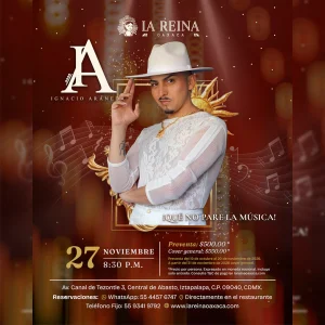 Cartel del concierto de Ignacio Araneda del 27 de noviembre de 2026 en La Reina Oaxaca, Iztapalapa, Ciudad de México.