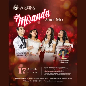 Concierto Los Miranda Amor Mío en La Reina Oaxaca Iztapalapa CDMX 17 de abril 8:30 pm música romántica en vivo